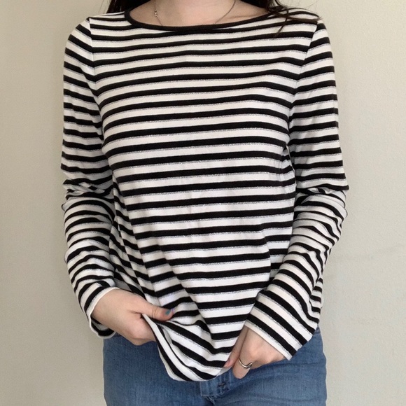 Talbots Black White Striped Long Sleeve Shirt - Picture 4 of 6